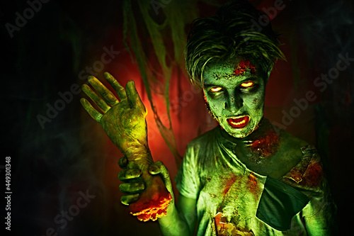 teen zombie with bloody hand