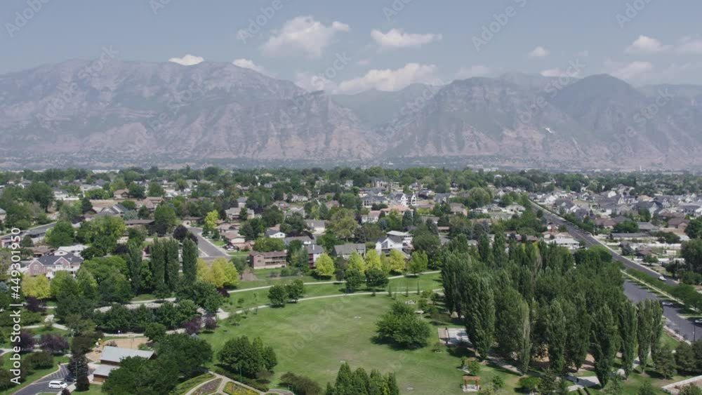 Orem and Provo Residential Region with Wasatch Mountains in Background, Aerial Orem and Provo Residential Region with Wasatch Mountains in Background, Aerial