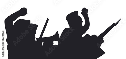 Silhouettes of people representing a battle, Vector illustration