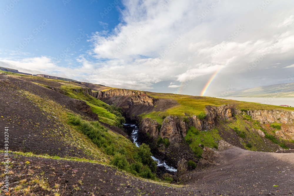 Naklejka premium Landscape near Hengifoss waterfall, Iceland
