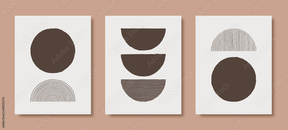 Set of Abstract Art Backgrounds Made in Contemporary Minamal style. Vector hand-drawn illustration in neutral colors