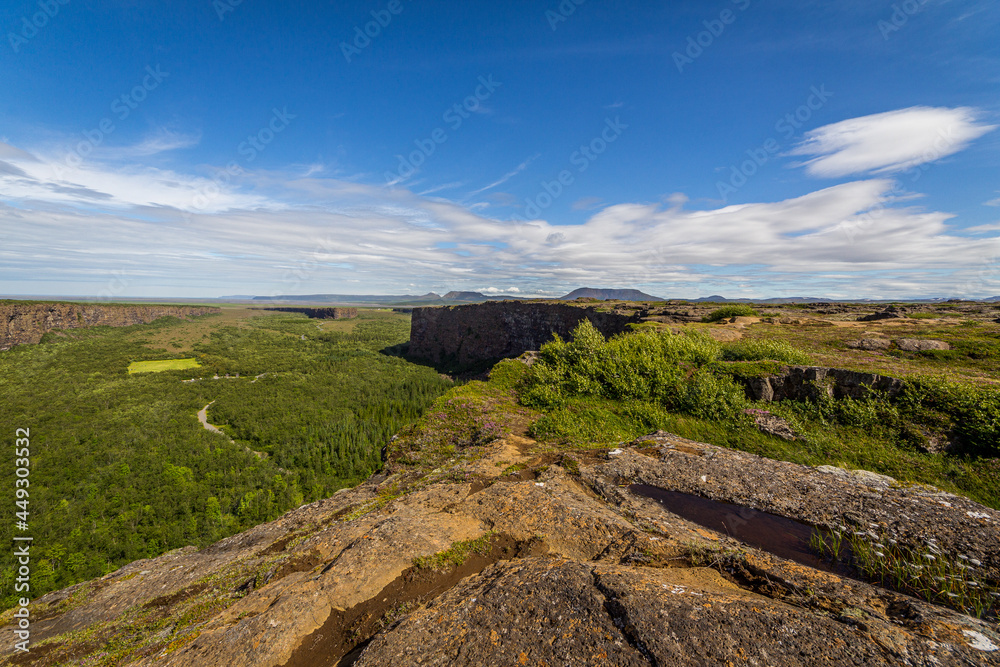 asbyrgi is a horseshoe-shaped canyon in Jokulsargljufur national park, Iceland.
