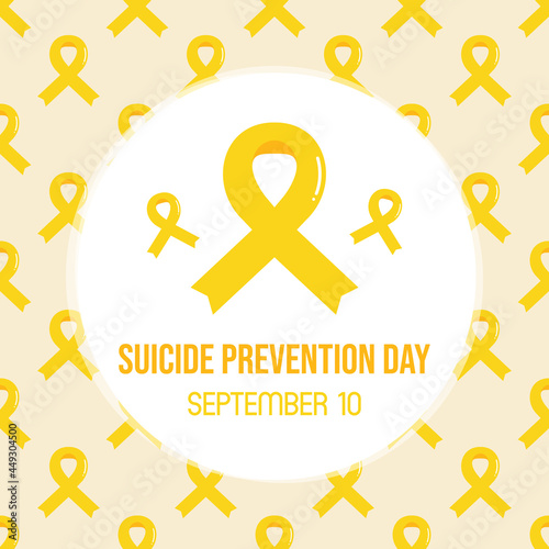 World Suicide Prevention Day vector card, illustration with yellow ribbons pattern, emblem of suicide prevention awareness. September 10.
