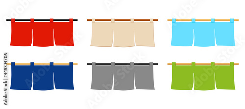 Japanese store curtain, shop curtain set vector isolated