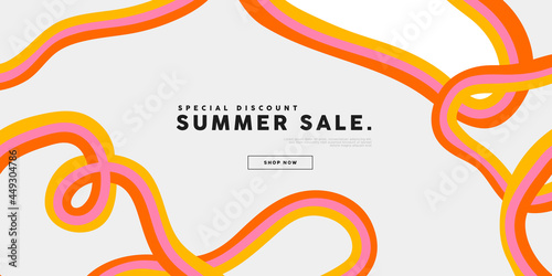 Summer sale banner of colorful retro rainbow business template with pastel color pink stripe and copy space on isolated background. Seasonal online store advertisement card or social media post.