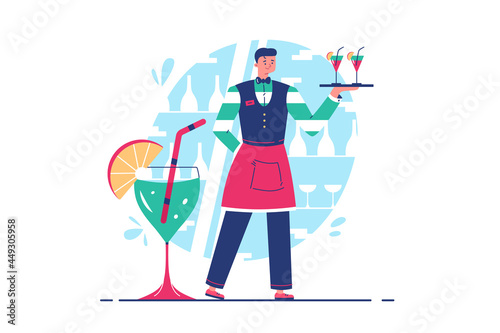 Male waiter in uniform carry order