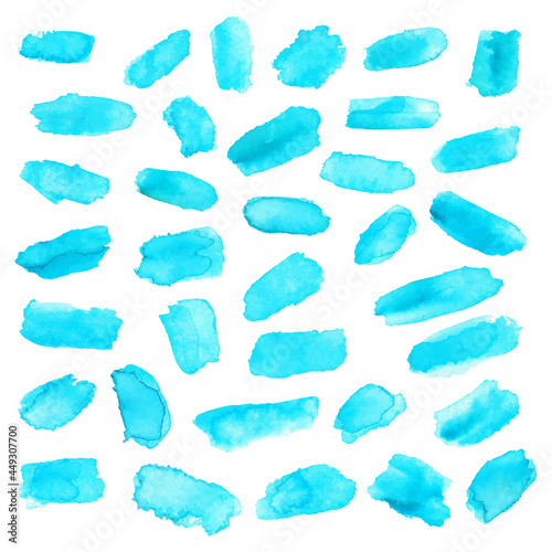 Set of blue watercolor stain for design