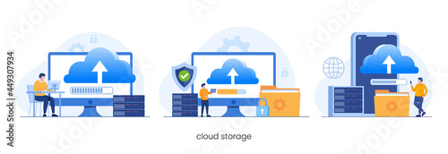 Database protection concept, data center, file management, cloud storage flat illustration vector