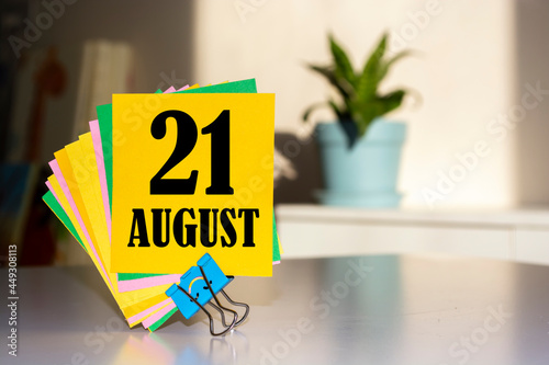 august 21. 21th day of the month, calendar date. Summer month, day of the year concept. photo