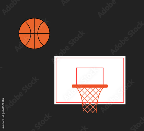 Vector illustration of basketball hoop and ball.