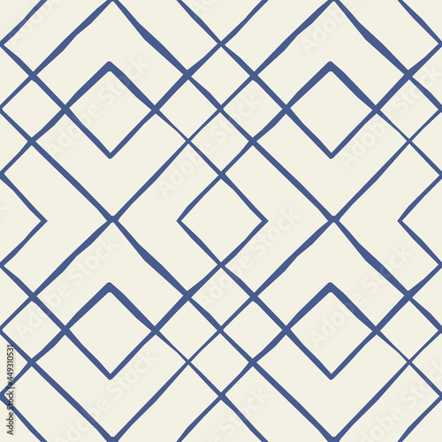 Nordic folk navy ornamental seamless pattern with textured lines and hand made effect of traditional craft. Perfect for cozy hygge home decor, ethnic, fairy tale, viking culture designs.