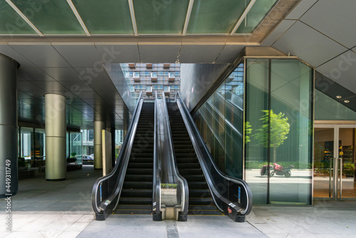 Elevators and modern office buildings in financial centres