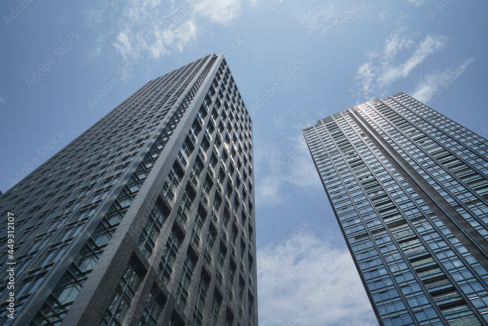 Looking Up Blue Modern Office Building