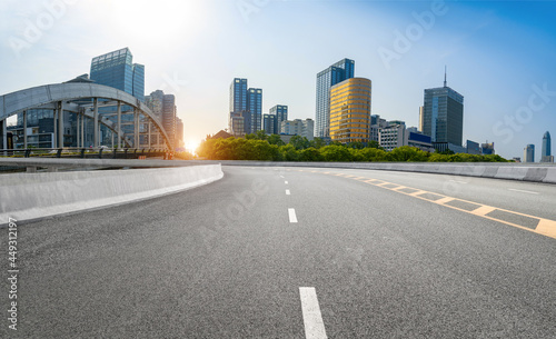 Expressway background and urban skyline