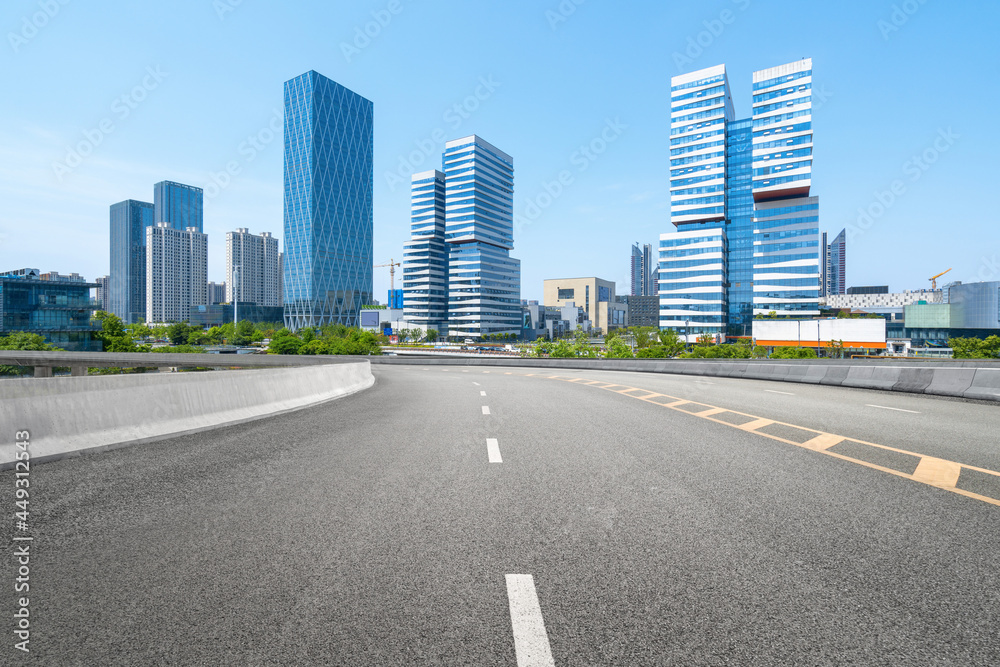 Expressway background and urban skyline
