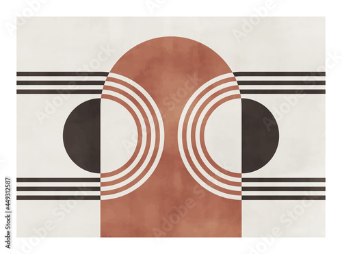   Abstract  geometric watercolor  background. Modern  art horizontal composition, design for cover, wallpaper,  home decoration, wall art.