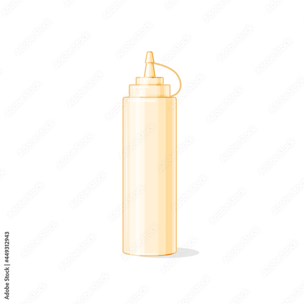 Mayonnaise in a plastic bottle on a white insulated background. Icon in the cartoon style. Vector illustration Mayonnaise in a plastic bottle on a white insulated background. Icon in the cartoon style. Vector illustration