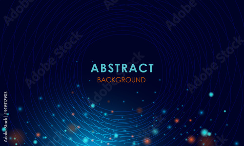 Abstarct circle shape digital participle concept.Orange and blue design Technology background.circular geometric.