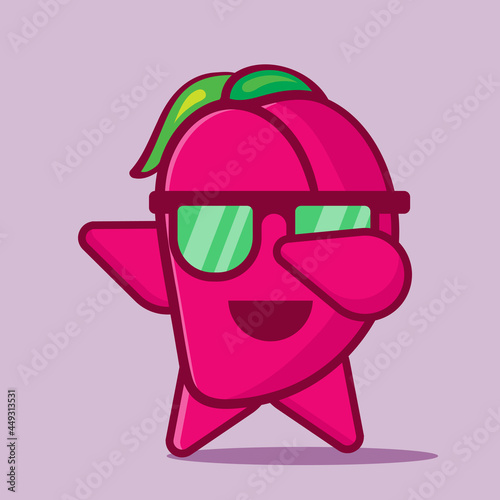 cute peach fruit mascot do dubbing pose isolated vector illustration in flat style