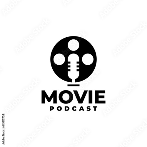 illustration of a movie reel with a microphone, good for podcast logo with a movie or cinema theme