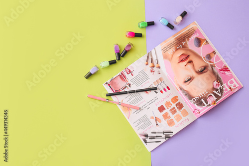 Magazine, nail polishes and...