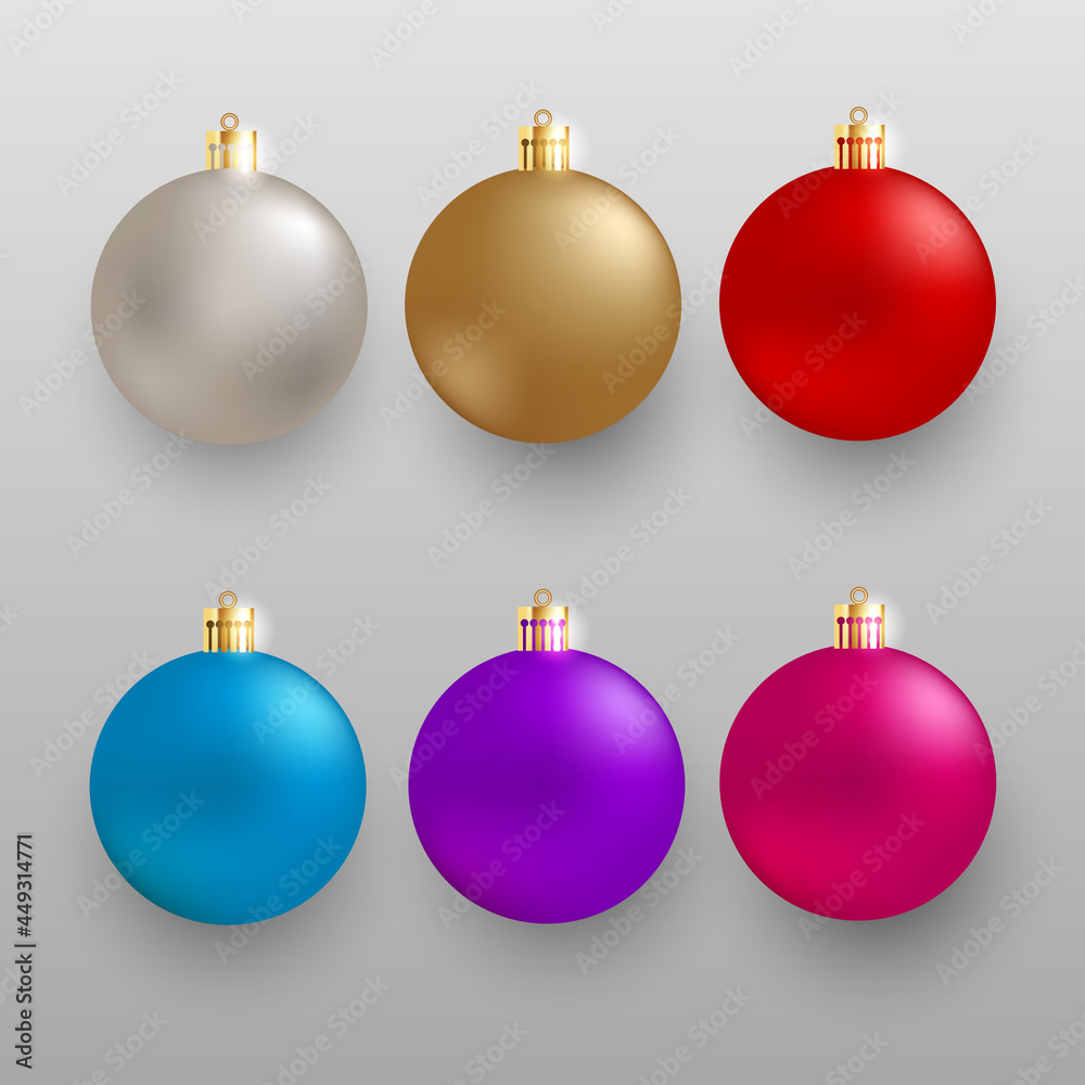 Christmas Ball Realistic silver golden Red And Pink Color
