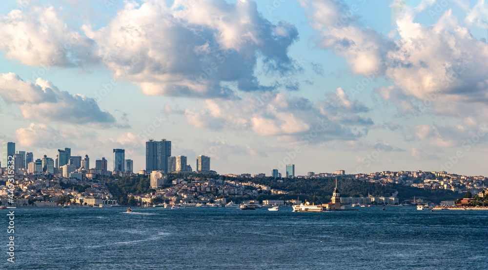 Skyscrapers and residences in Istanbul, Turkey. View from Bosphorus channel