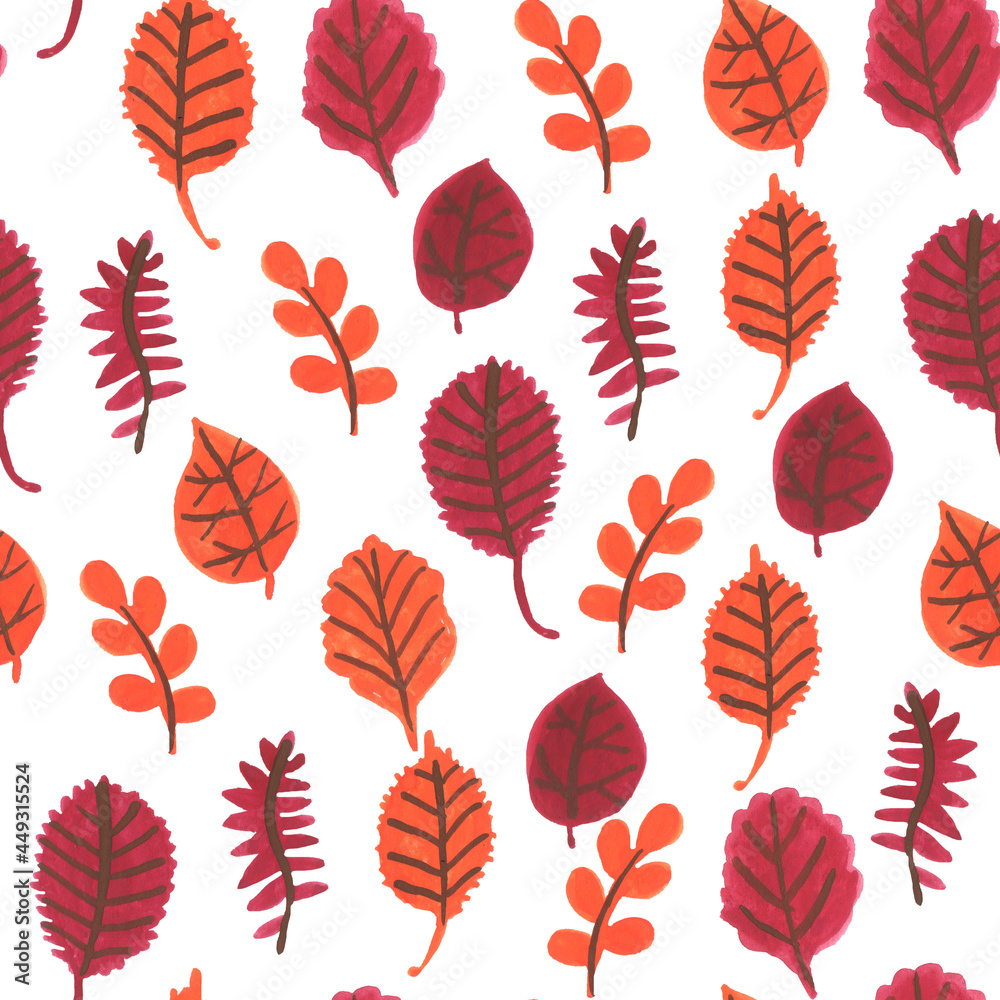 Autumn seamless pattern with colorful leaves on white background Autumn seamless pattern with colorful leaves on white background