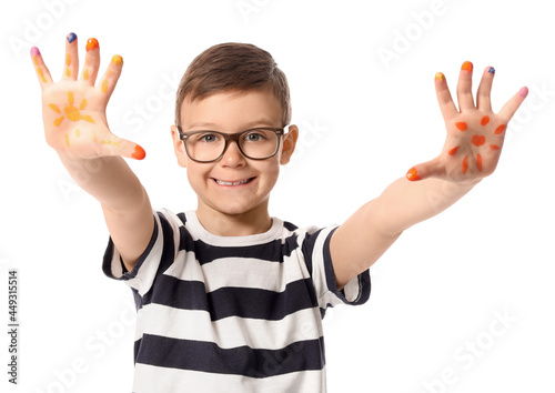 Cute little boy with hands ...