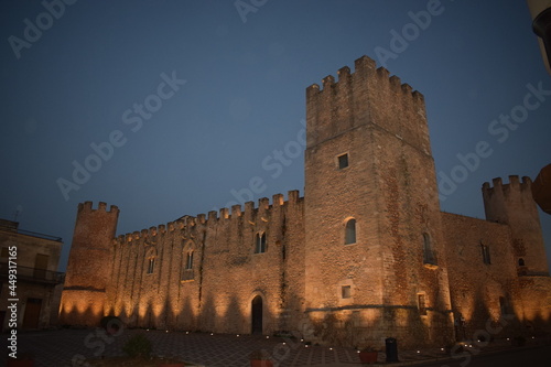 Castle of the Counts of Modica in Alcamo seen at night, Sicily, Italy photo