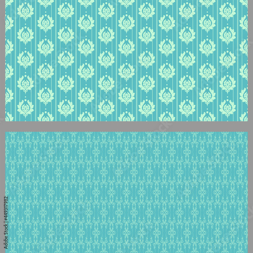 Openwork background patterns with floral elements, vector set. Seamless pattern, texture, used colors shades of green-blue