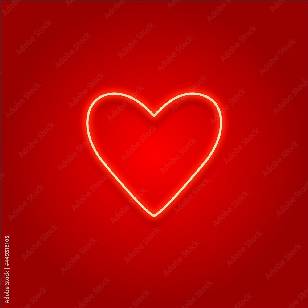 Neon red heart on a red background