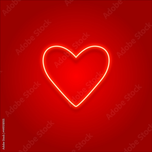Neon red heart on a red background