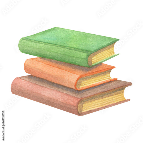 A stack of books. Tutorials. Watercolor drawing.