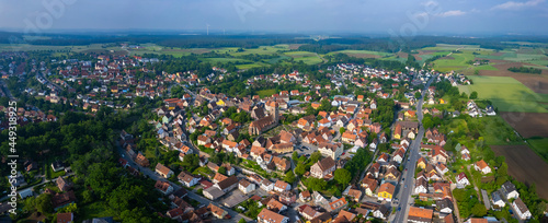 Aerial view of the city Heilsbronn in Germany  Bavaria on a sunny day in Spring