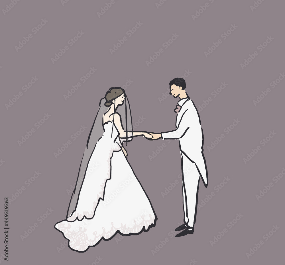 手をつないだ新郎新婦 ウエディング 結婚 結婚式 背景ダーク Stock イラスト Adobe Stock
