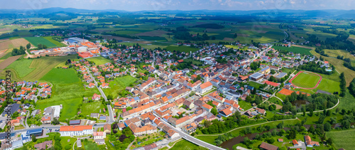 Aerial view of the city Rötz in Germany, Bavaria on a sunny day in Spring