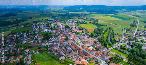 Aerial view of the city Rötz in Germany, Bavaria on a sunny day in Spring