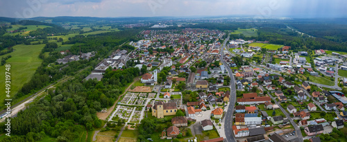 Aerial view of the city Altenstadt an der Waldnaab in Germany, Bavaria on a sunny day in Spring
