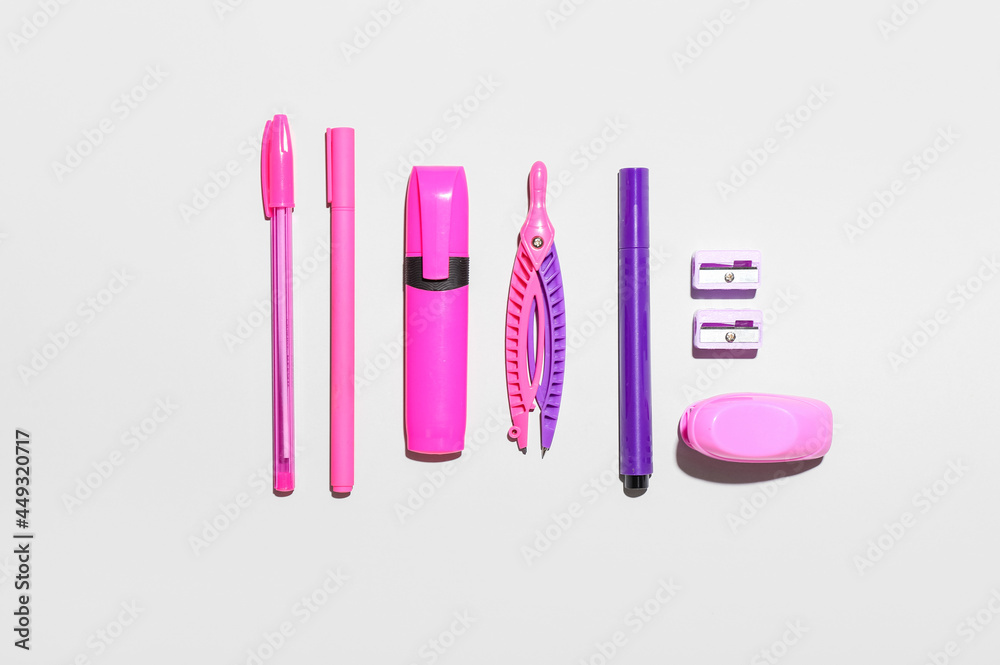 Naklejka premium School supplies on light background
