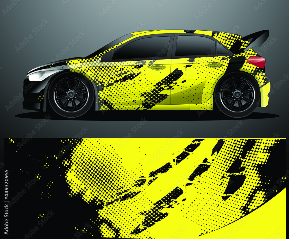 Fototapeta premium Rally car decal graphic wrap vector, abstract background