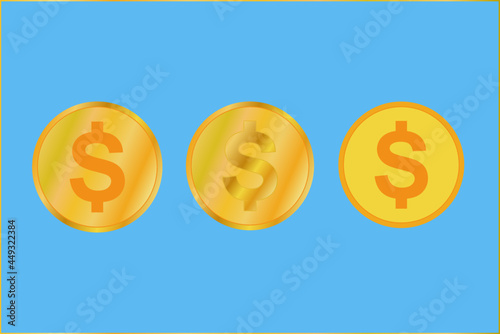 Illustration of various kinds of gold coins that are combined in color to produce a 3d and flat gold texture