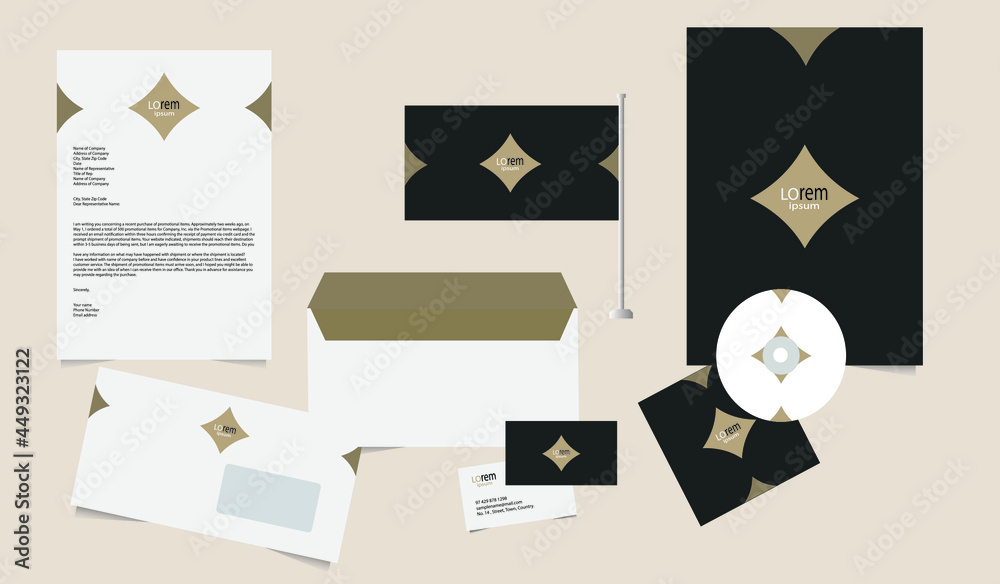 corporate brand identity business stationary  classic design light brown and dark green business cards, envelopes, letterhead, CD