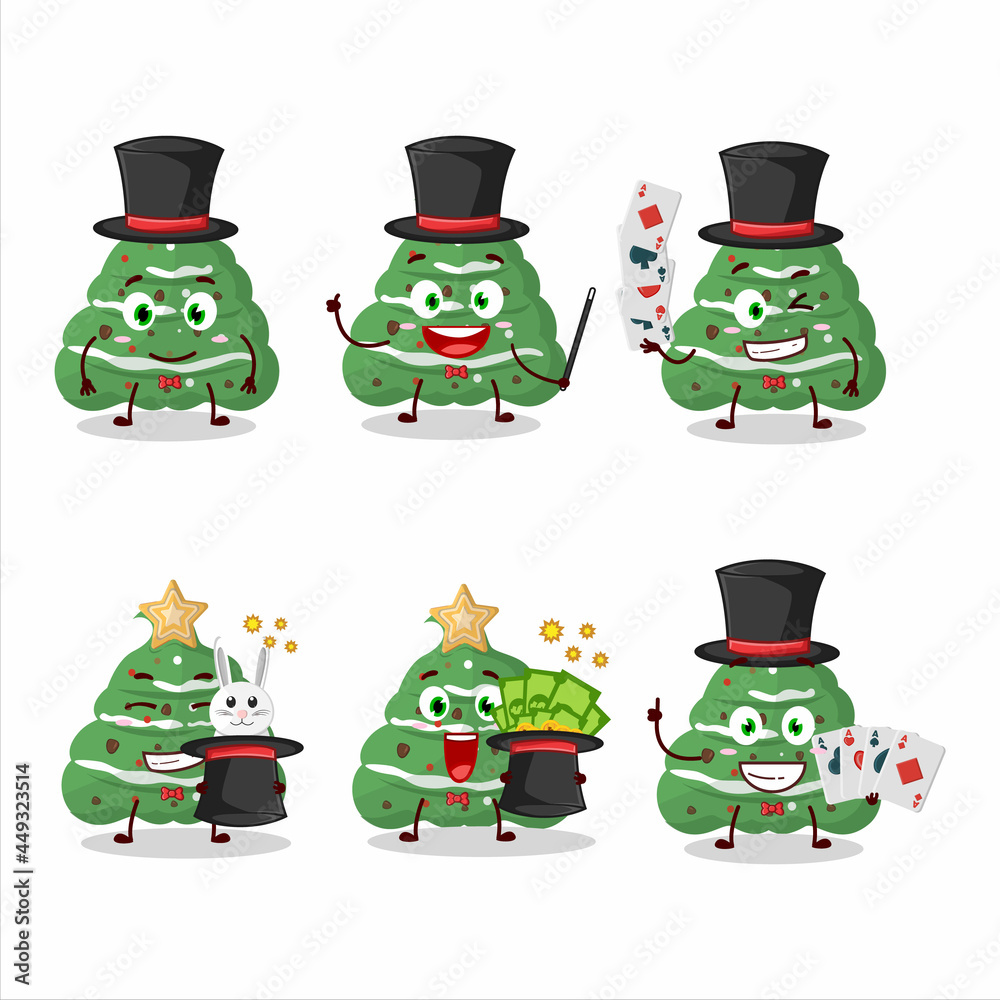 A buttercream christmas Magician cartoon character perform on a stage A buttercream christmas Magician cartoon character perform on a stage