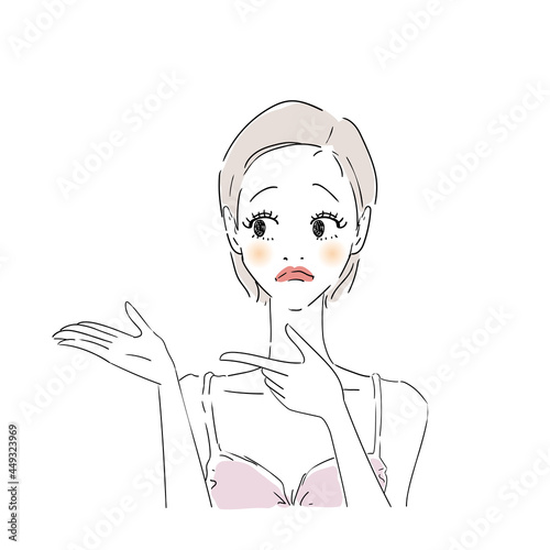 案内する女性　指差し
