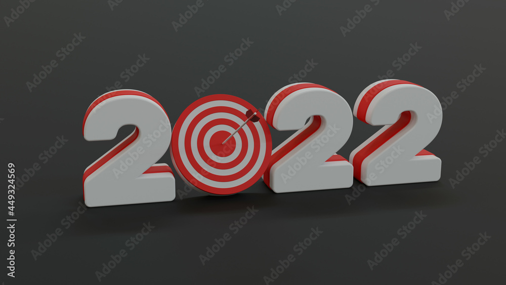 Target 2022 3d Illustration. Concept of New Year Goals and Resolutions. Target 2022 3d Illustration. Concept of New Year Goals and Resolutions.