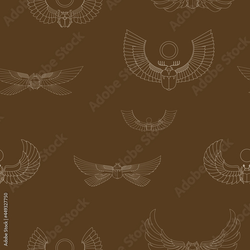 Seamless pattern with ancient egyptian symbol Scarab Winged sun for your project