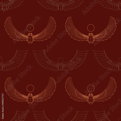 Seamless pattern with ancient egyptian symbol Scarab Winged sun for your project