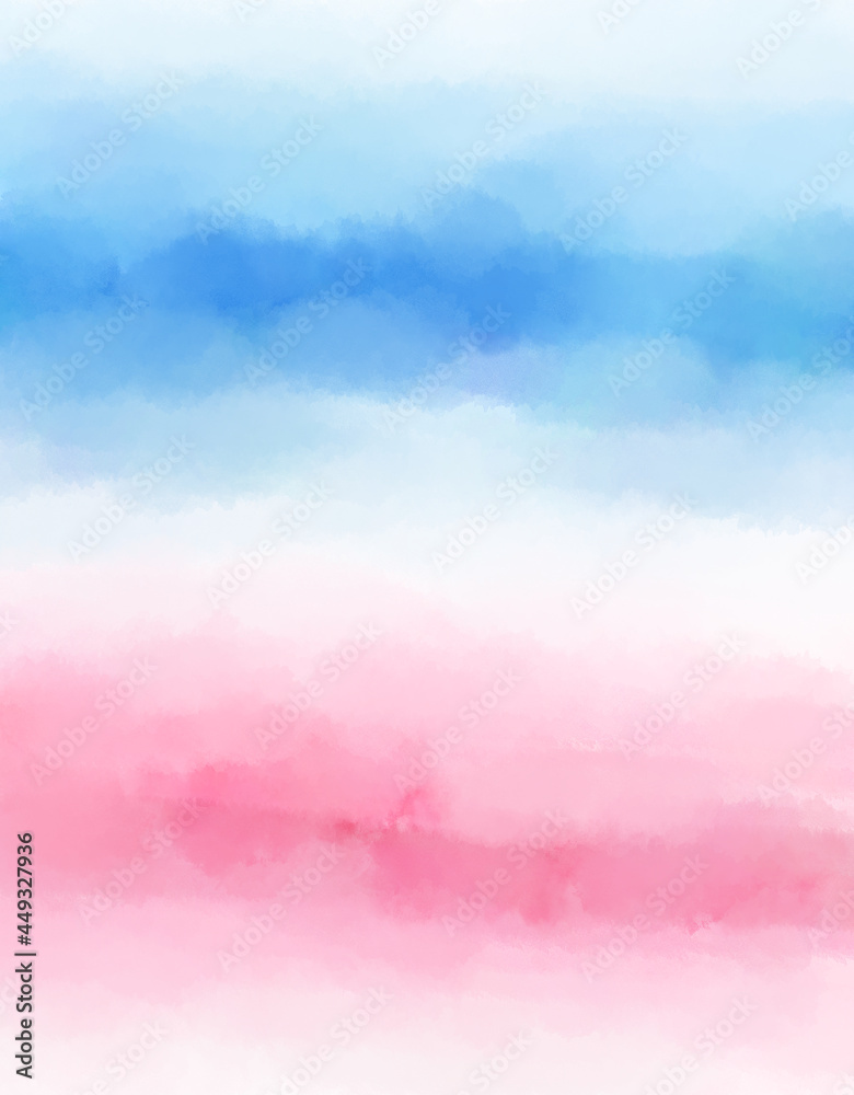 背景素材　水彩絵具で描いた淡いストライプ　青　ピンク