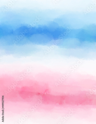 背景素材　水彩絵具で描いた淡いストライプ　青　ピンク